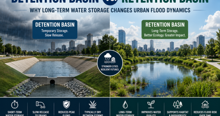 Detention Basin vs Retention Basin: Why Long-Term Water Storage Changes Urban Flood Dynamics