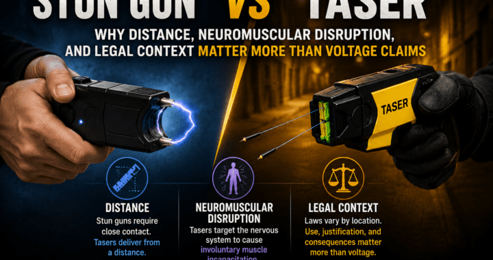 Stun Gun vs Taser: Why Distance, Neuromuscular Disruption, And Legal Context Matter More Than Voltage Claims