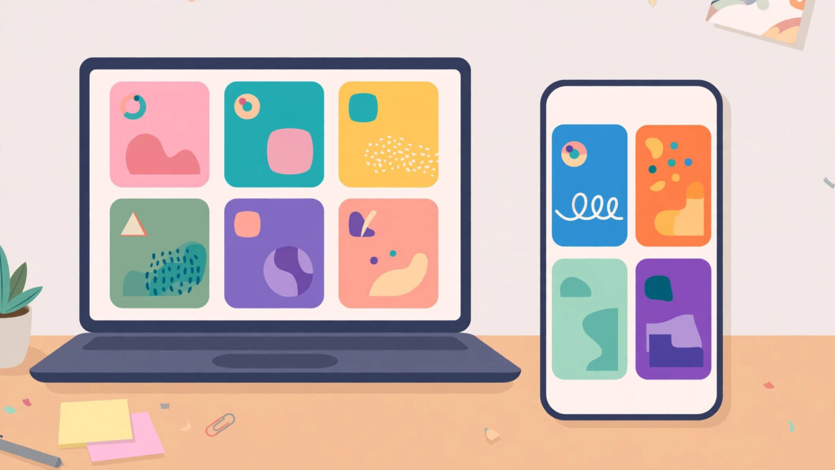 Illustration of a laptop displaying generic blog article cards, representing the multi-topic content website renvoit com