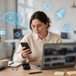 Reader browsing a technology news website covering AI, startups and cybersecurity on a laptop and smartphone